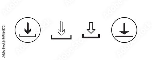 Download button icon set. Arrow download symbols. Save or upload file web interface vector pictogram. Web or app illustration isolated.