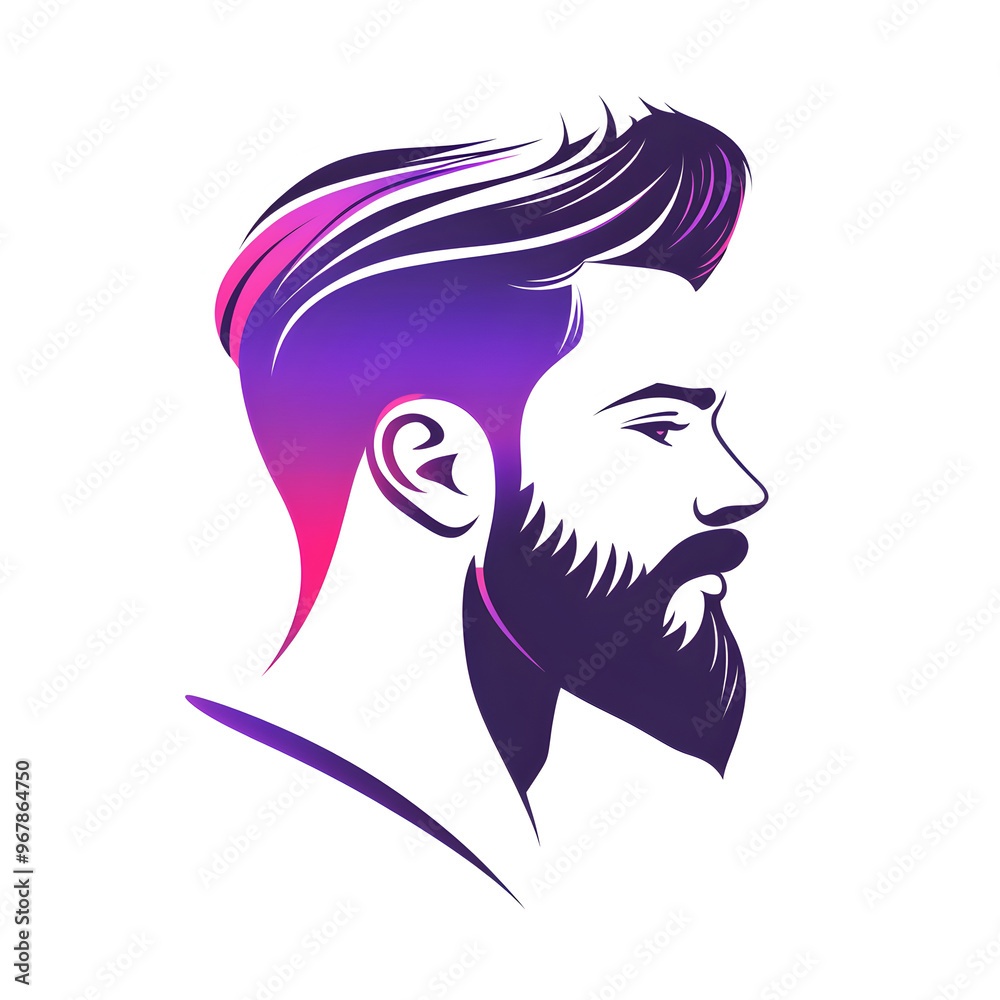 Modern Gradient Illustration of a Stylish Bearded Man with a Slick Pompadour Haircut in Profile, Ideal for Barber Shop Branding, Grooming, and Men’s Style Concepts Modern Gradient Illustration of a Stylish Bearded Man with a Slick Pompadour Haircut in Profile, Ideal for Barber Shop Branding, Grooming, and Men’s Style Concepts