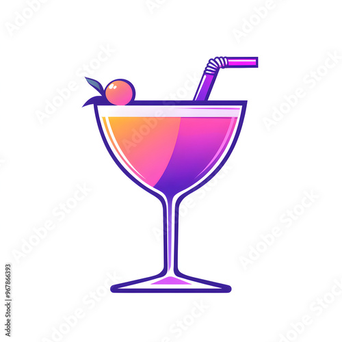 Colorful Cocktail Glass with Straw and Garnish 