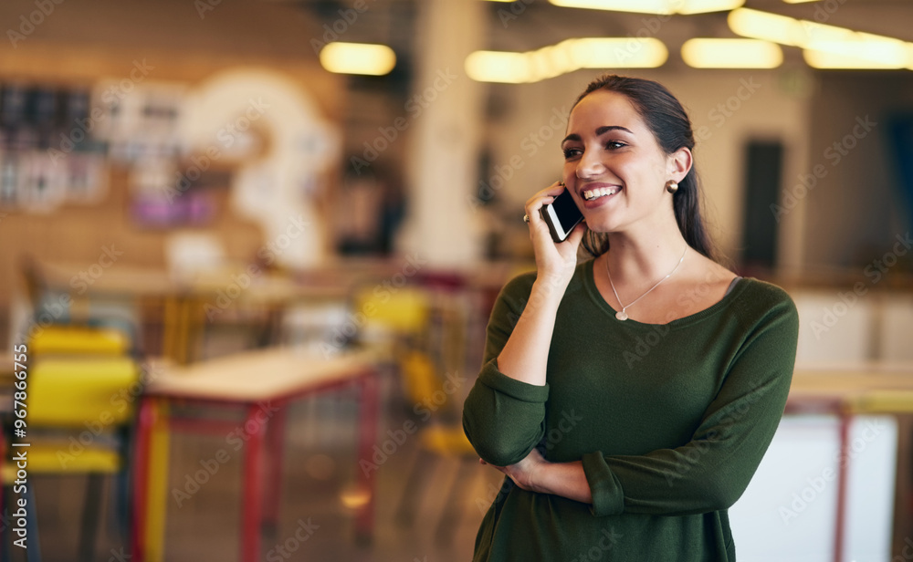 Phone call, business and woman in office, smile and connection with network, talking and conversation. Person, employee and consultant with smartphone, mobile user and communication with chatting Phone call, business and woman in office, smile and connection with network, talking and conversation. Person, employee and consultant with smartphone, mobile user and communication with chatting