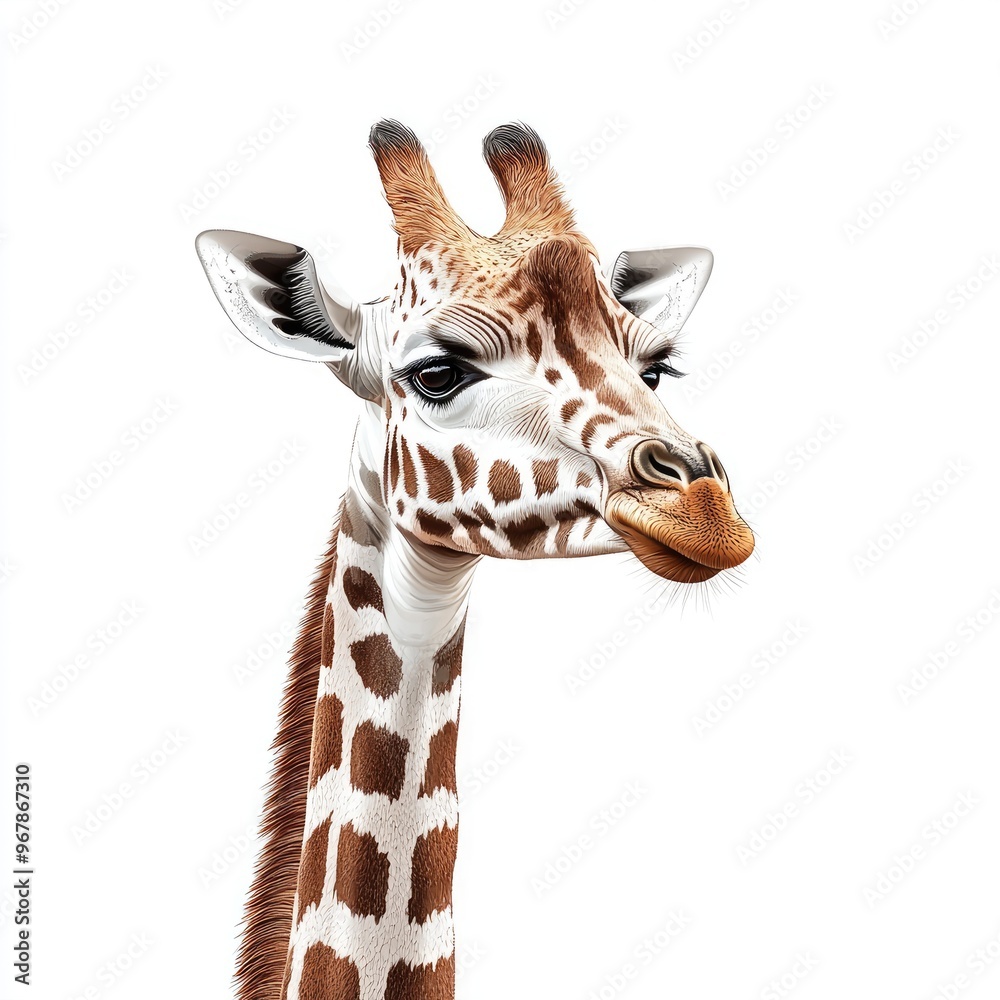 Fototapeta premium Curious giraffe posing on white background