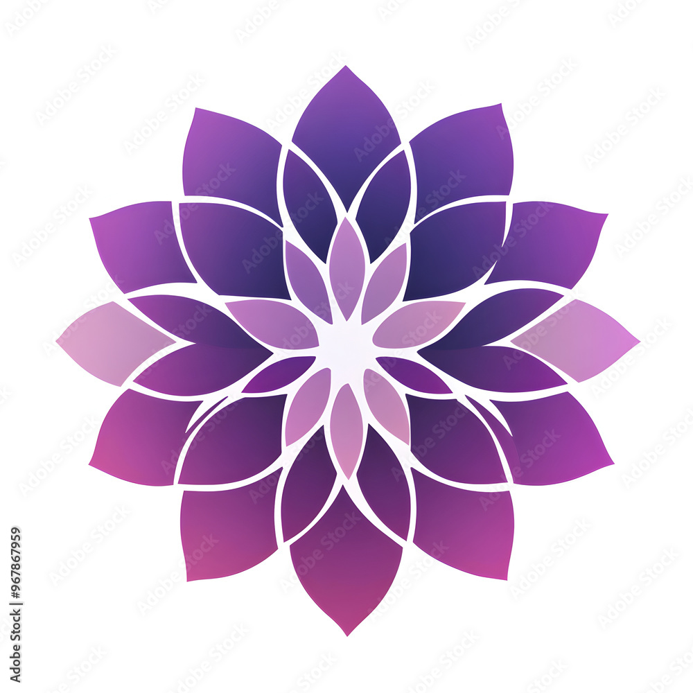 Fototapeta premium Abstract Lotus Mandala with Gradient Purple and Pink Petals, Symbolizing Balance, Harmony, and Tranquility for Meditation, Yoga, and Mindfulness Themes