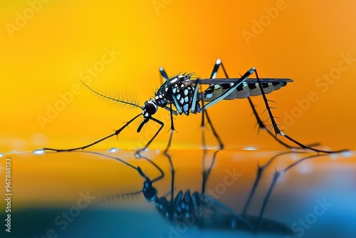 The Asian Tiger Mosquito, a highly dangerous invasive species, is a primary transmitter of diseases such as dengue and chikungunya photo