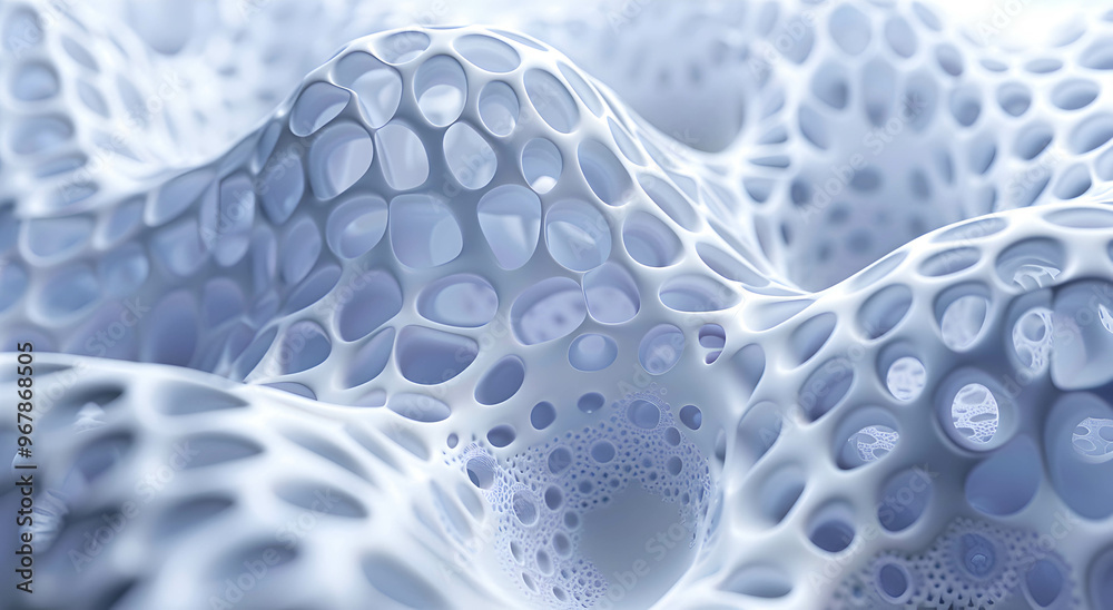 Porous surface. An intricate abstract 3D honeycomb structure showcasing complex organic patterns and modern design aesthetics. Concept abstract background of complex shape.