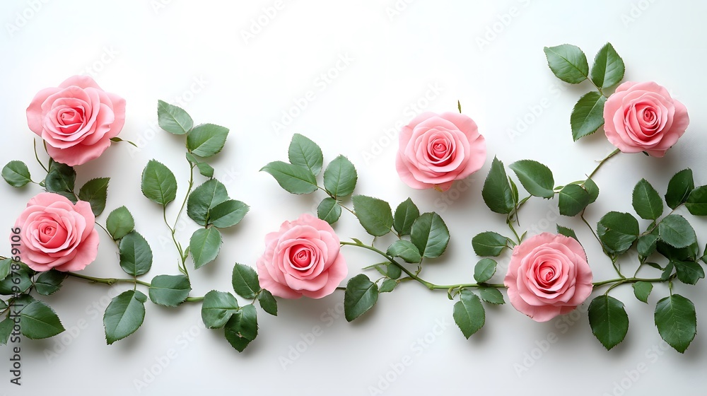Fototapeta premium Pink Roses on White background AI generated