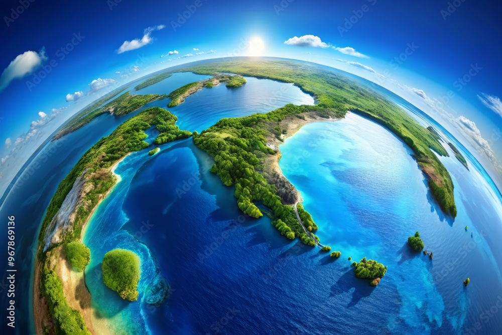 Vibrant blue and green hues of the Indian Ocean surround the Maldives archipelago, highlighted on a 3D globe, Vibrant blue and green hues of the Indian Ocean surround the Maldives archipelago, highlighted on a 3D globe,