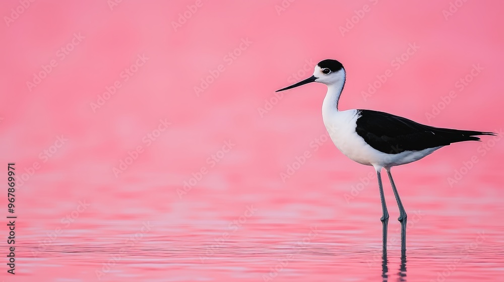 Obraz premium Stilt Hunting in Marsh at Sunrise