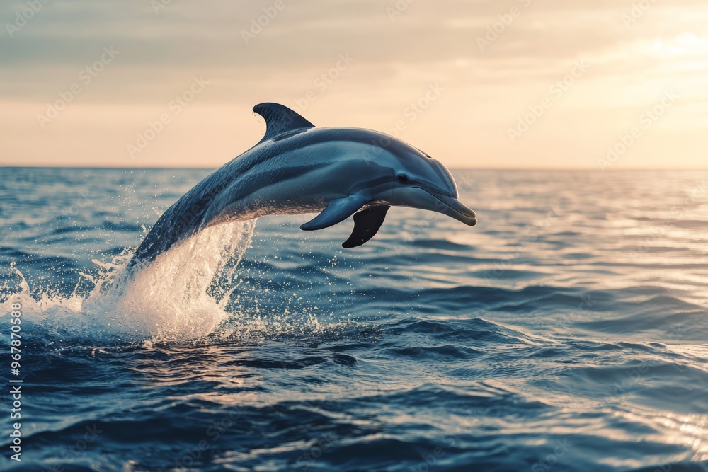 Fototapeta premium Dolphin Leaping Through the Waves at Sunset