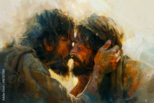 Jesus healing the man with leprosy.