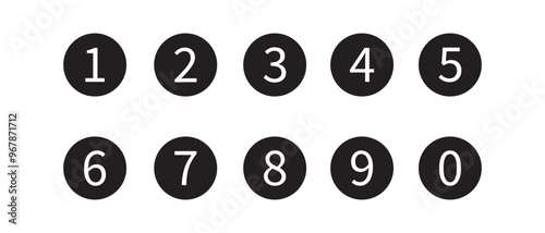 Simple round numbers symbol set. Black isolated font in vector flat