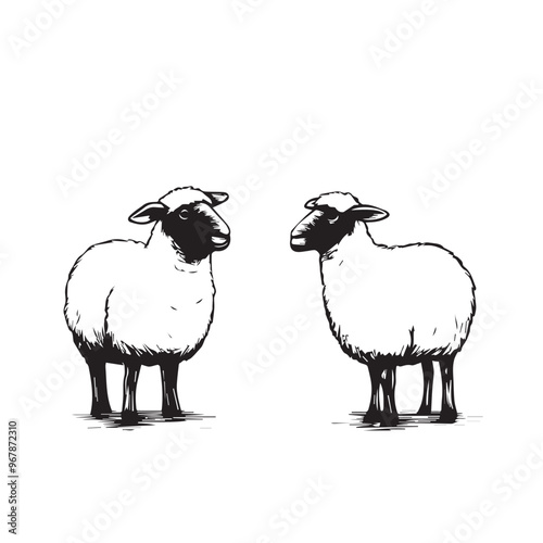 Sheep in cartoon, doodle style . Image for t-shirt, web, mobile apps and ui. Isolated 2d vector illustration in logo, icon, sketch style, Eps 10, black and white. AI Generative