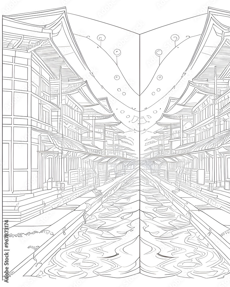 Obraz premium City street sketch for your design. Vector illustration in black and white.