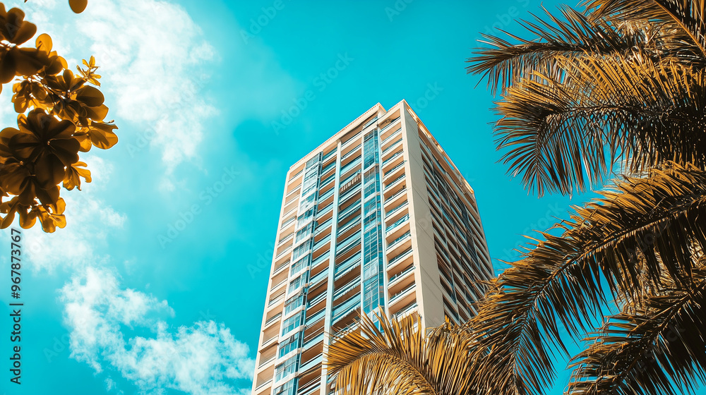 Fototapeta premium tall building with a blue sky in the background. 