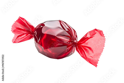 Red candy in a wrapper isolated on transparent or white background, png