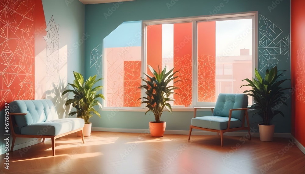 Fototapeta premium Photo interior modern design room 3d illustration;