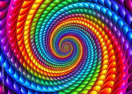 Vibrant colors swirl in a mesmerizing spiral pattern, creating an optical illusion that appears to pulse and shift,