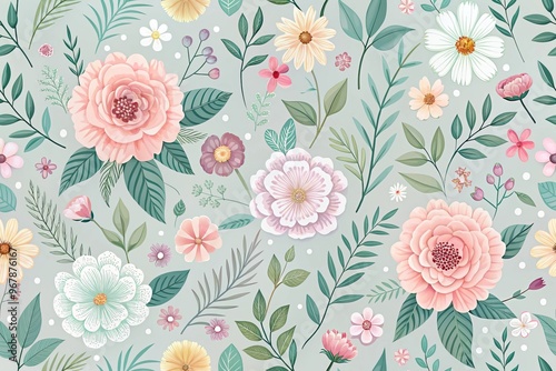 Minimalist floral patterns in soft pastel colors