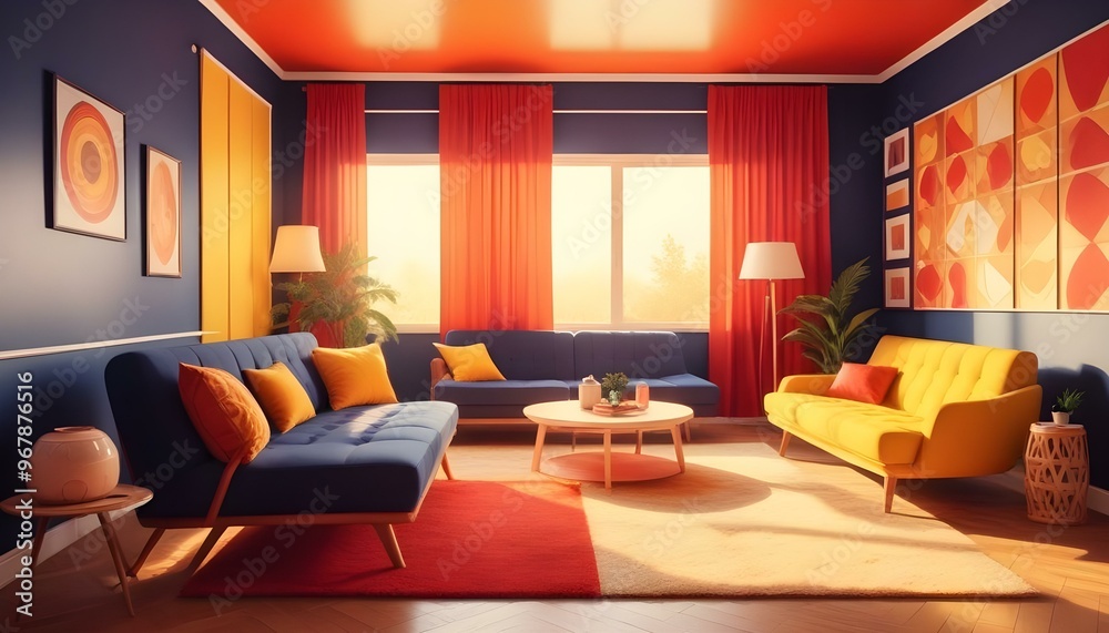 Photo interior modern design room 3d illustration; Photo interior modern design room 3d illustration;