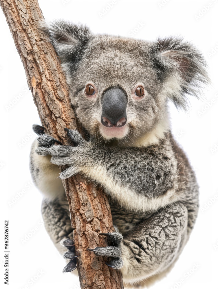 Obraz premium A koala is sitting on a tree branch and looking at the camera