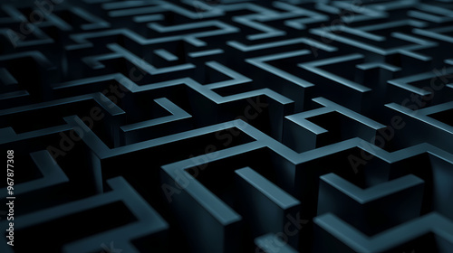 Dark maze top view. elegant geometric pattern background. business concept of find right way. 3d render. 3d illustration. Maze. Illustration