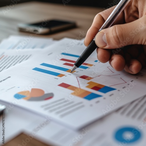 Detailed Financial Graphs and Charts Spread on Table