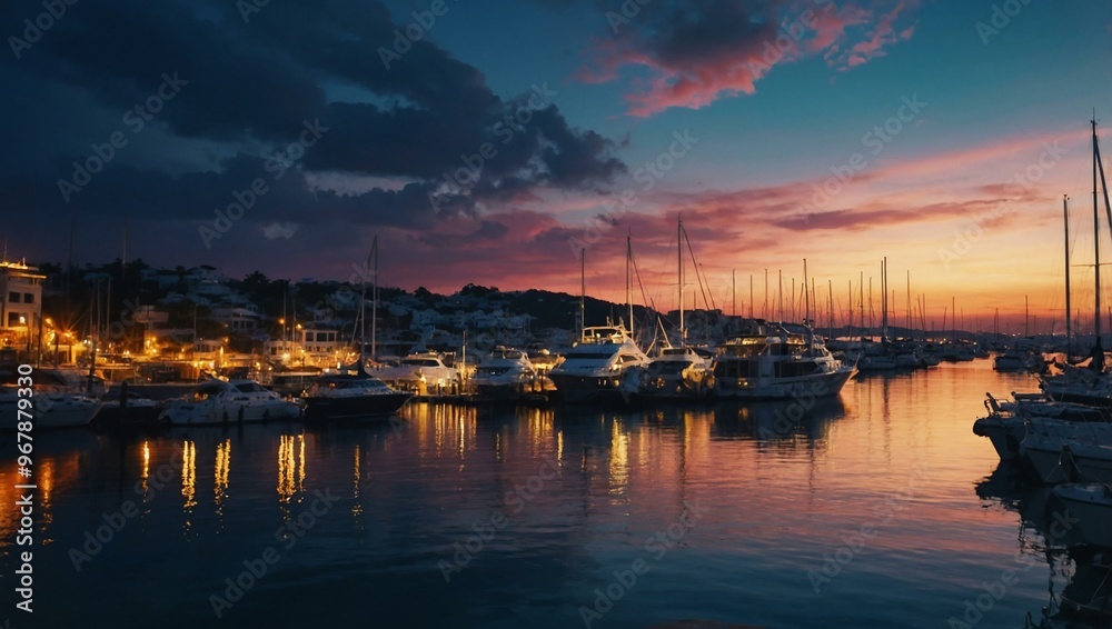 Editable stroke vector of a boat docked in a harbor with vibrant lights. Editable stroke vector of a boat docked in a harbor with vibrant lights.