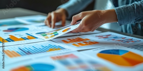 Detailed Financial Graphs and Charts Spread on Table photo