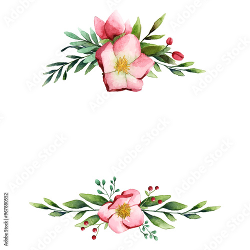 Flower png laurel border, green watercolor design on transparent background photo