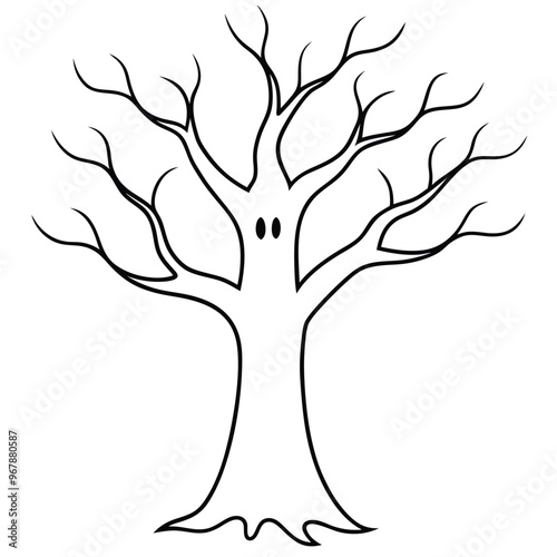 Halloween Ghost Tree Vector Silhouette.