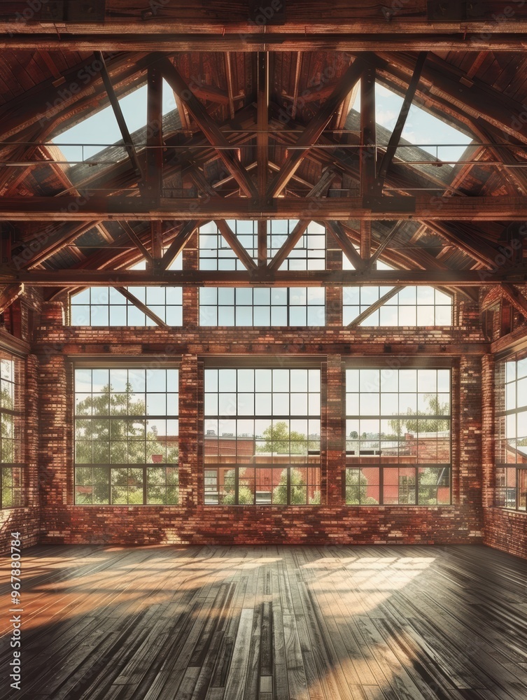 A large room with a lot of windows and a lot of wood A large room with a lot of windows and a lot of wood