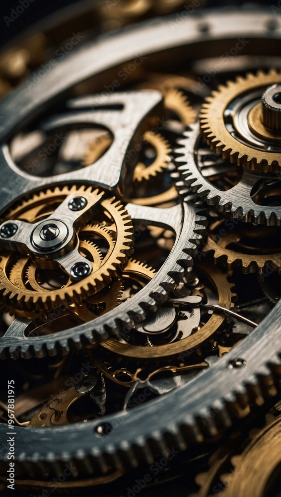 Extreme close-up of clockwork with polished gears, warm metallic tones, and sharp focus on mechanical artistry. Extreme close-up of clockwork with polished gears, warm metallic tones, and sharp focus on mechanical artistry.