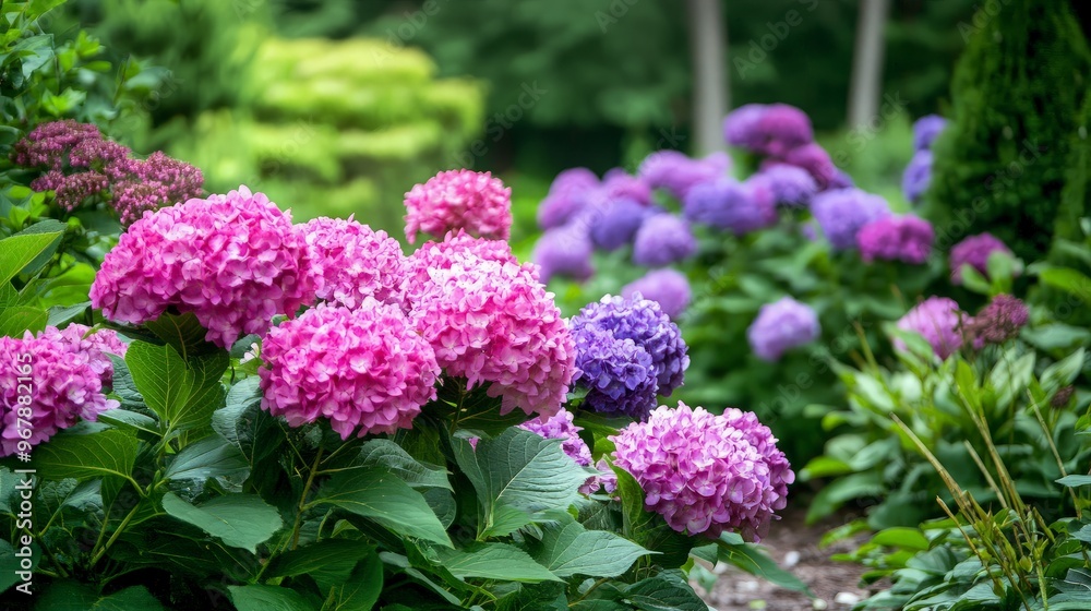 Pink and Purple Hydrangeas in Bloom Pink and Purple Hydrangeas in Bloom