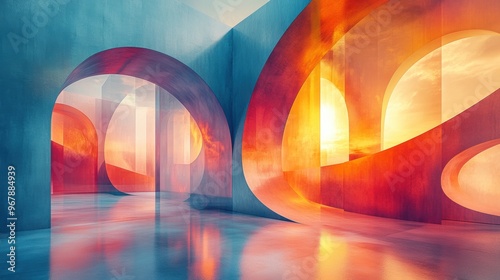Photo of geometric shapes in bold neon colors, with sharp lines and glowing edges,  futuristic design modern technology 