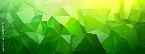Green gradient background with low-poly geometric shapes