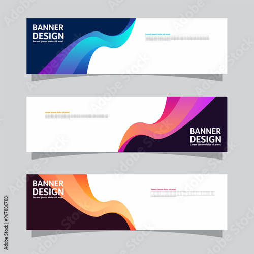 Vector set of landscape banner background design concept. Colorful background business layout template