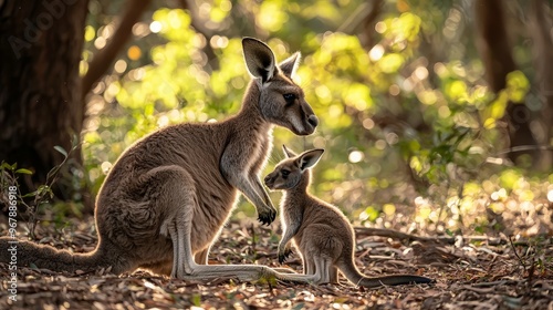 Kangaroo Family in the Australian Bush
