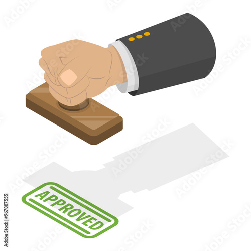 3D Isometric Flat Vector Illustration of Approved And Rejection Stamps , Paper Document. Item 2