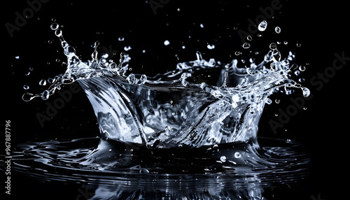 water splash isolated on black. fresh clean transparent drinking water splash