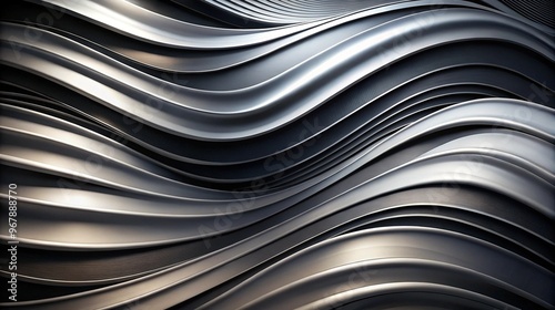 Abstract metal wave pattern with elegant flowing curves and smooth surfaces creating a visually stunning and captivating background design