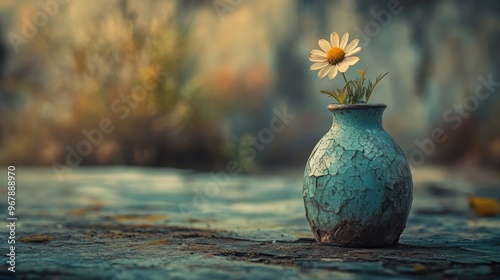 emotional neglect, a solitary withered flower in a damaged vase, embodying emotions of isolation and abandonment photo