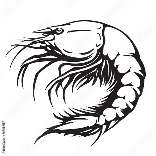 Shrimp in cartoon, doodle style . Image for t-shirt, web, mobile apps and ui. Isolated 2d vector illustration in logo, icon, sketch style, Eps 10, black and white. AI Generative