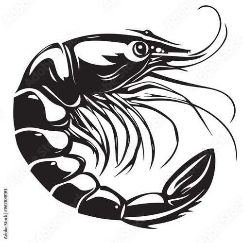 Shrimp in cartoon, doodle style . Image for t-shirt, web, mobile apps and ui. Isolated 2d vector illustration in logo, icon, sketch style, Eps 10, black and white. AI Generative