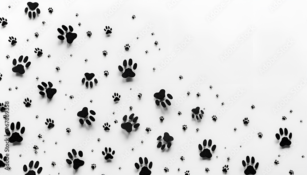 Obraz premium Dog paw prints on white background, pattern