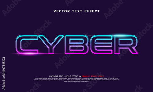 Cyber text effect with editable 3d text neon style