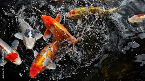 Koi Fish Splashing in a Pond