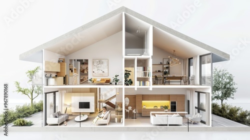 Cozy dollhouse with detailed interior and garden
