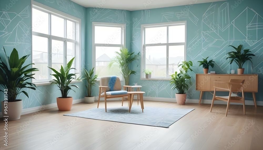 Fototapeta premium Photo interior modern design room 3d illustration;