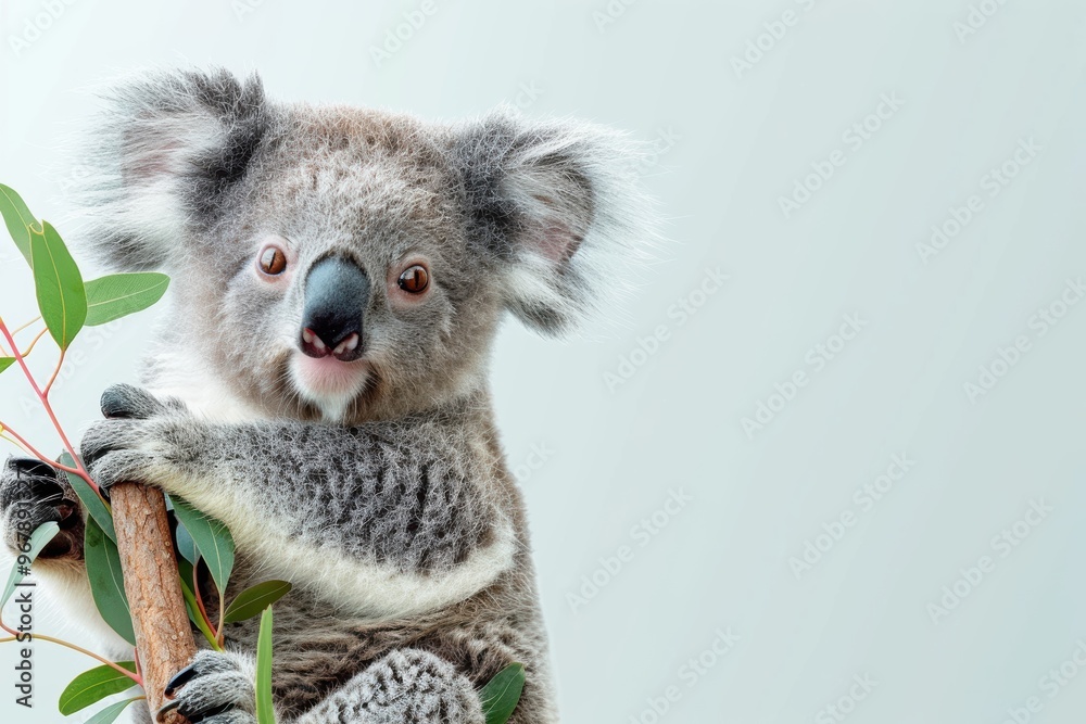 A koala is holding a branch in its mouth A koala is holding a branch in its mouth