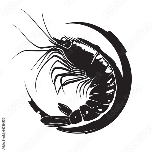 Shrimp in cartoon, doodle style . Image for t-shirt, web, mobile apps and ui. Isolated 2d vector illustration in logo, icon, sketch style, Eps 10, black and white. AI Generative
