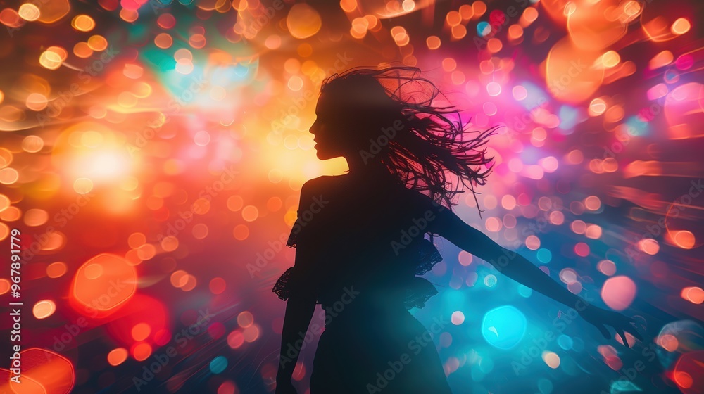 Silhouette of woman dancing in vibrant neon lights Silhouette of woman dancing in vibrant neon lights